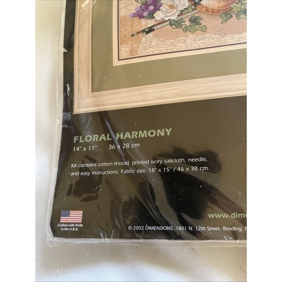 Dimensions Stamped Cross Stitch Kit "Floral Harmony" 14" X 11" With Printed Ivor - Picture 3 of 9
